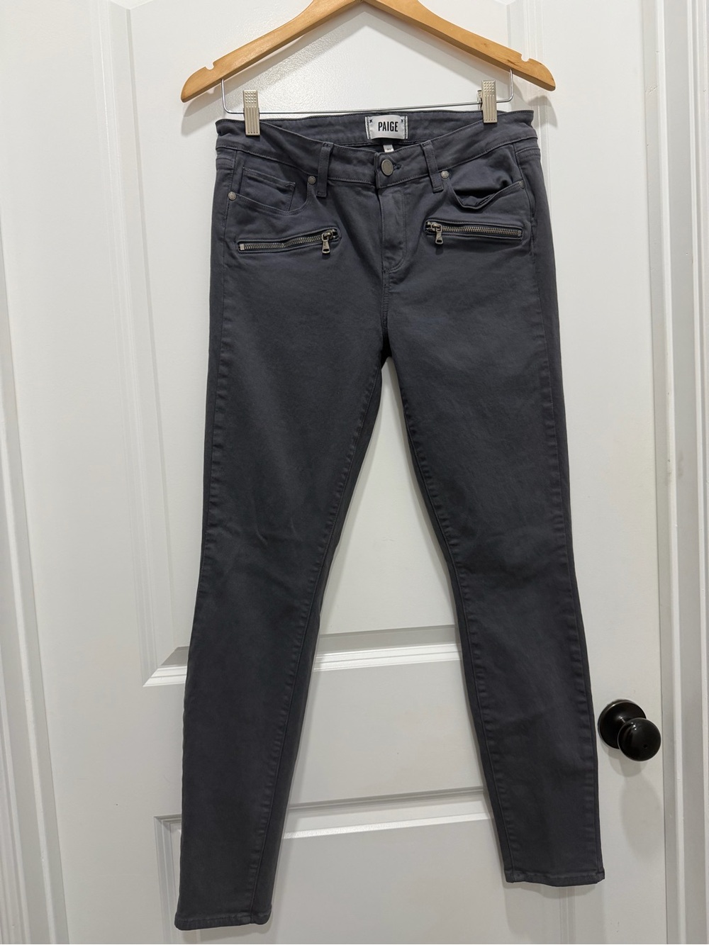 PAIGE Women's Charcoal Slim Moto Skinny Jeans